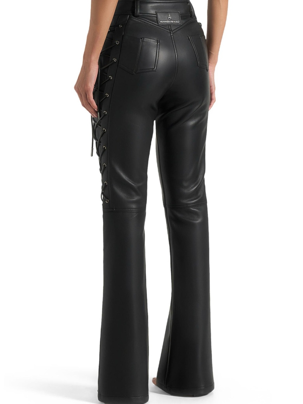 Manière De Voir Ambre Vegan Leather Lace-Up Flared Trousers | Black | Size 2 - Picture 5 of 15